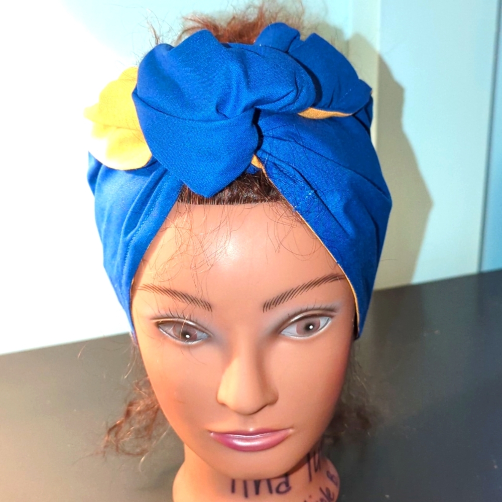 Handmade headband. Blue and  yellow